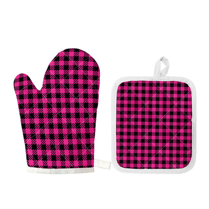 Hot Pink Buffalo Plaid Print Oven Mitt And Pot Holder Set