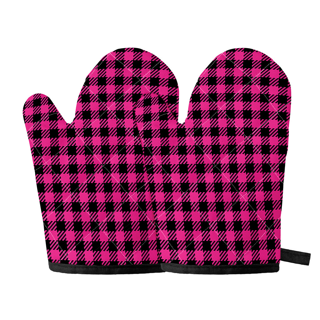 Hot Pink Buffalo Plaid Print Oven Mitts