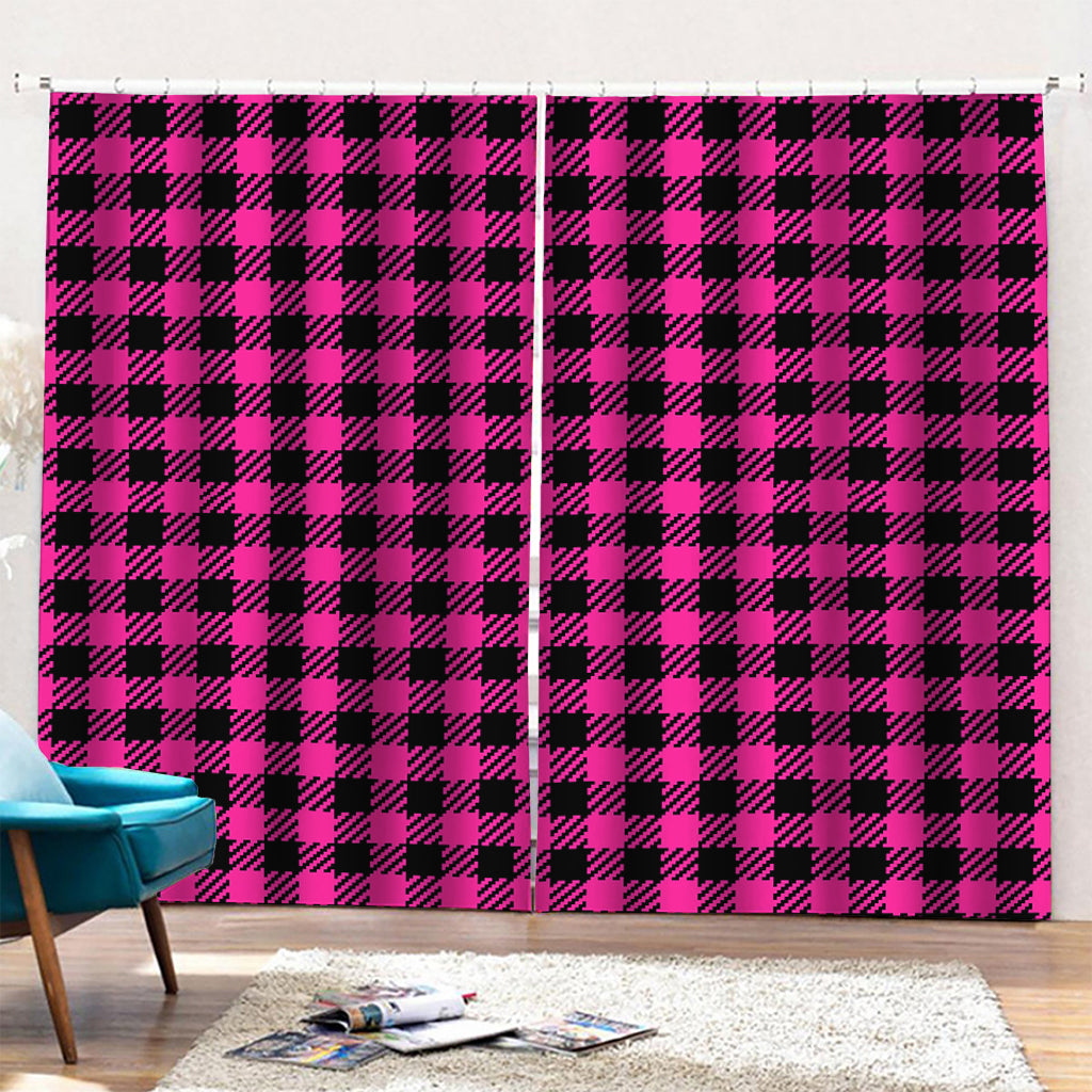 Hot Pink Buffalo Plaid Print Pencil Pleat Curtains