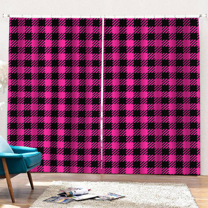 Hot Pink Buffalo Plaid Print Pencil Pleat Curtains