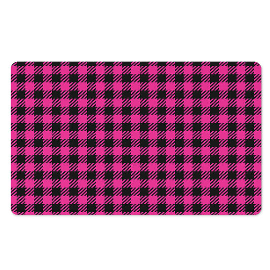 Hot Pink Buffalo Plaid Print Polyester Doormat