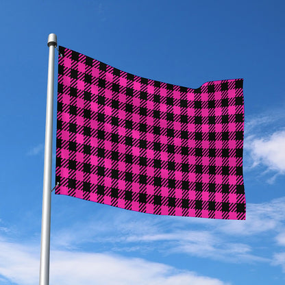 Hot Pink Buffalo Plaid Print Polyester Flag