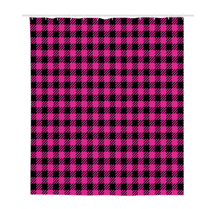 Hot Pink Buffalo Plaid Print Polyester Shower Curtain