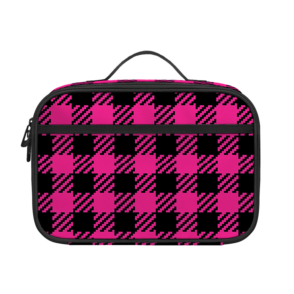 Hot Pink Buffalo Plaid Print Portable Lunch Bag