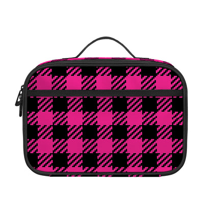 Hot Pink Buffalo Plaid Print Portable Lunch Bag
