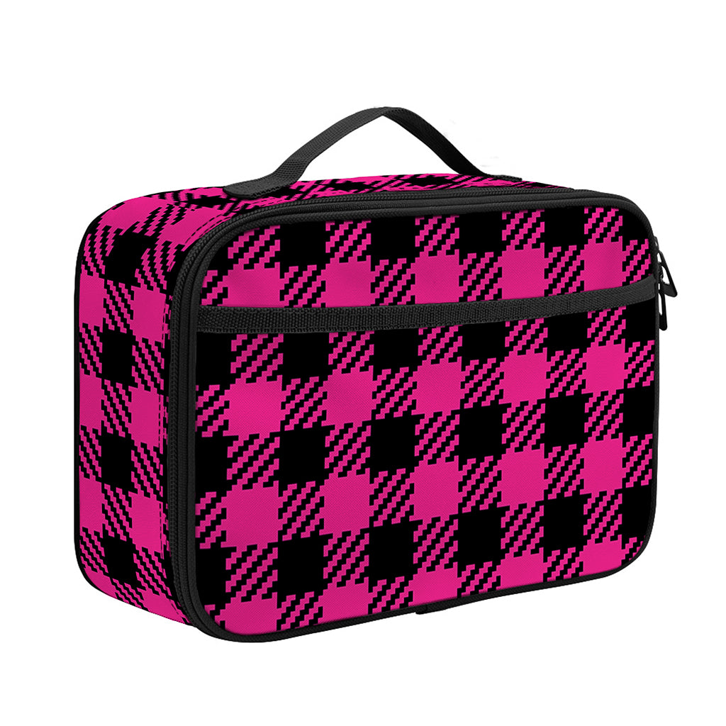 Hot Pink Buffalo Plaid Print Portable Lunch Bag