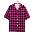 Hot Pink Buffalo Plaid Print Rayon Hawaiian Shirt