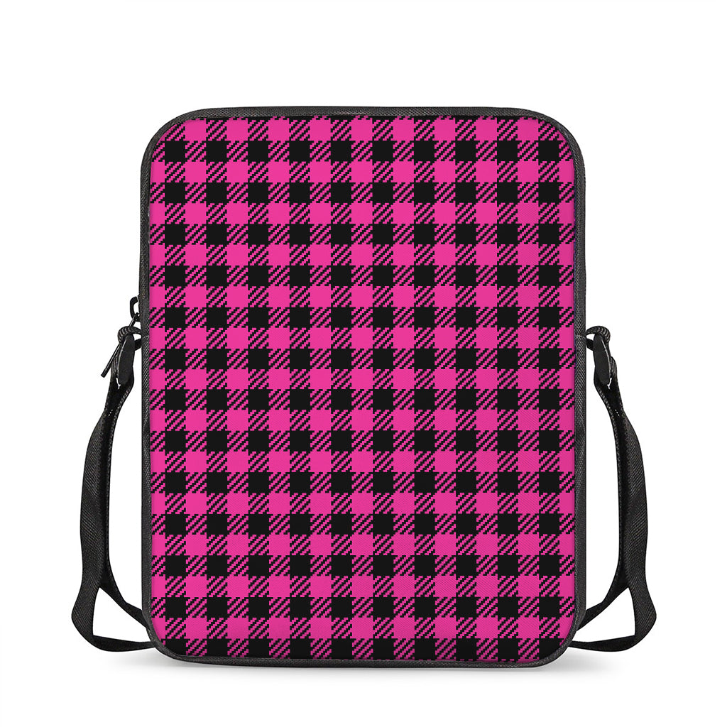 Hot Pink Buffalo Plaid Print Rectangular Crossbody Bag