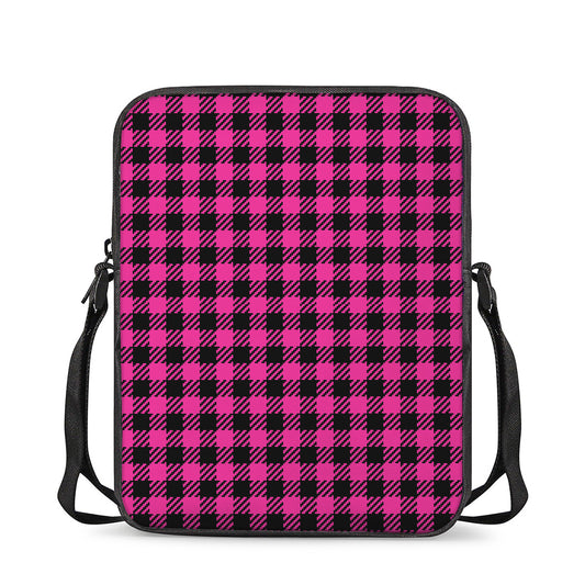 Hot Pink Buffalo Plaid Print Rectangular Crossbody Bag