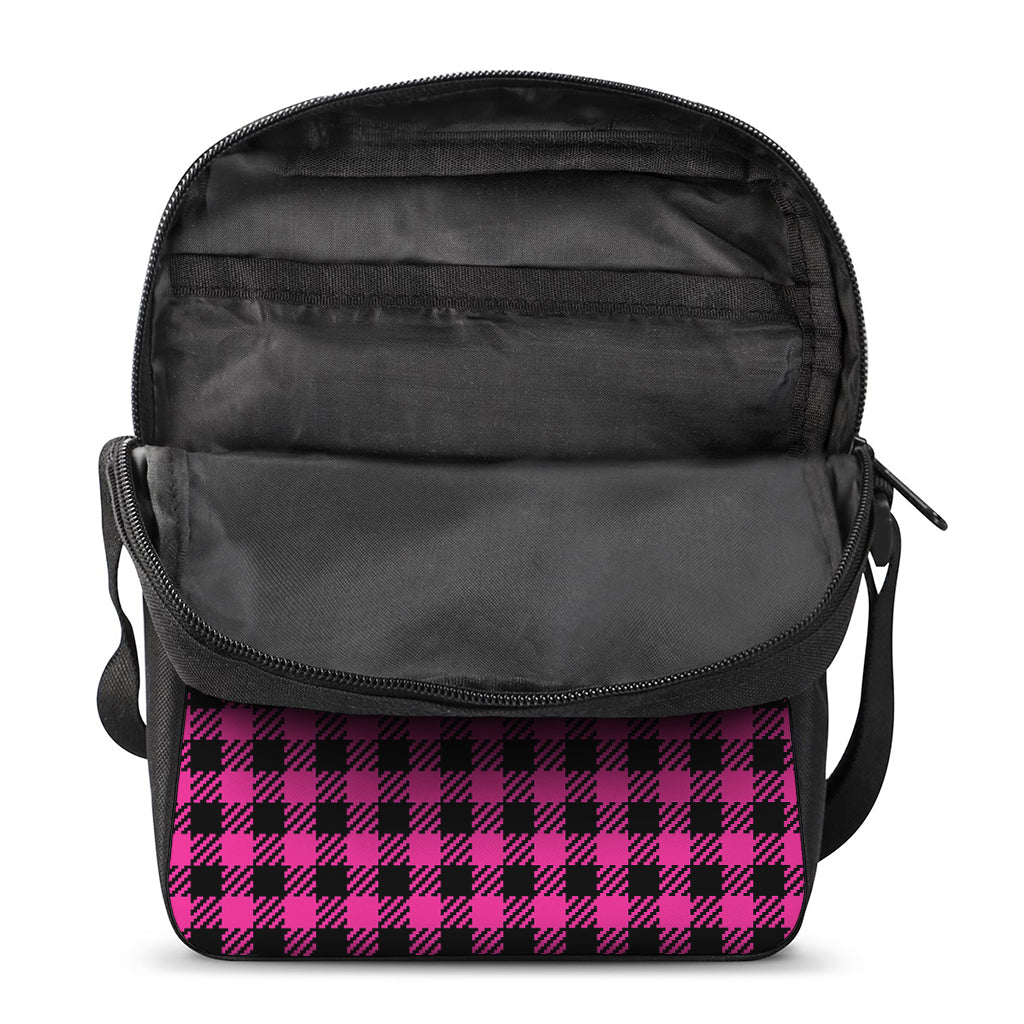 Hot Pink Buffalo Plaid Print Rectangular Crossbody Bag