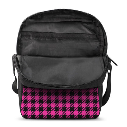 Hot Pink Buffalo Plaid Print Rectangular Crossbody Bag