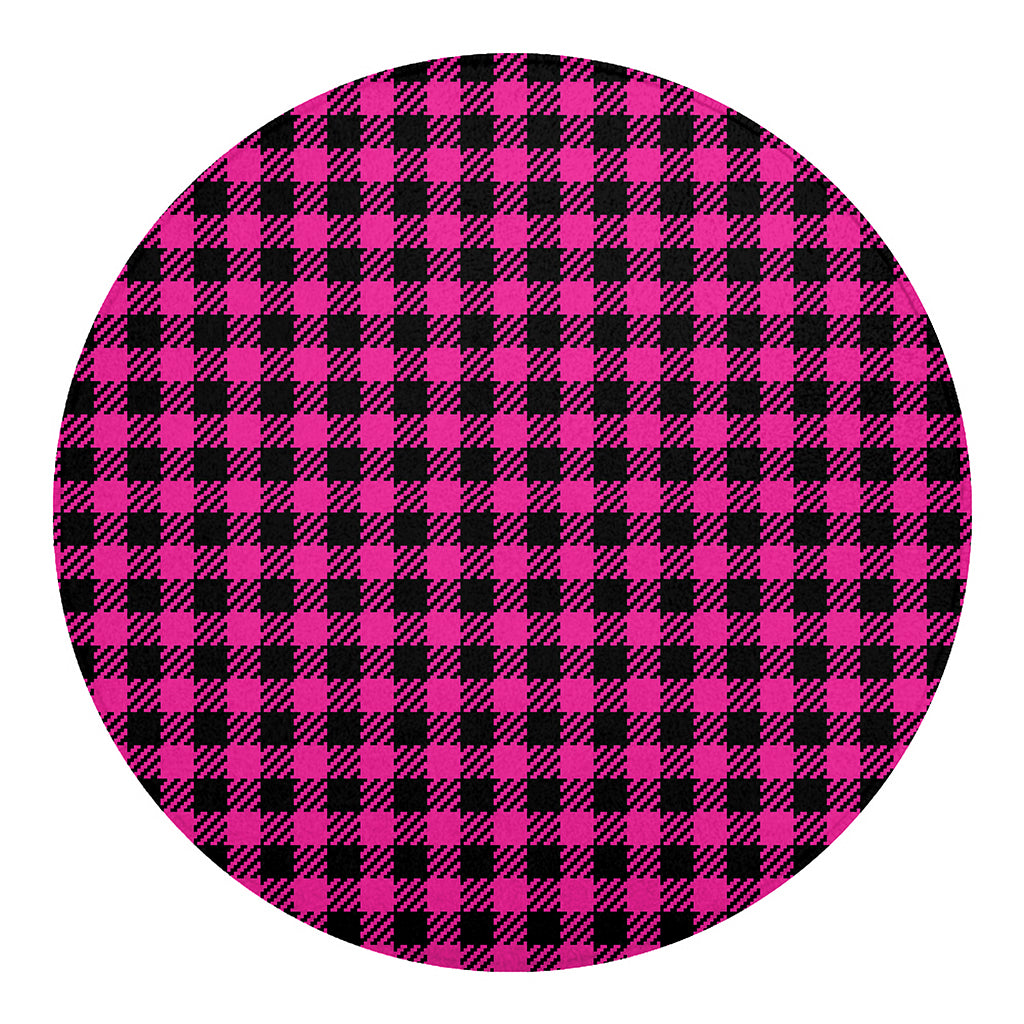 Hot Pink Buffalo Plaid Print Round Blanket