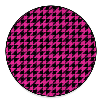 Hot Pink Buffalo Plaid Print Round Floor Mat