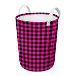 Hot Pink Buffalo Plaid Print Round Laundry Basket
