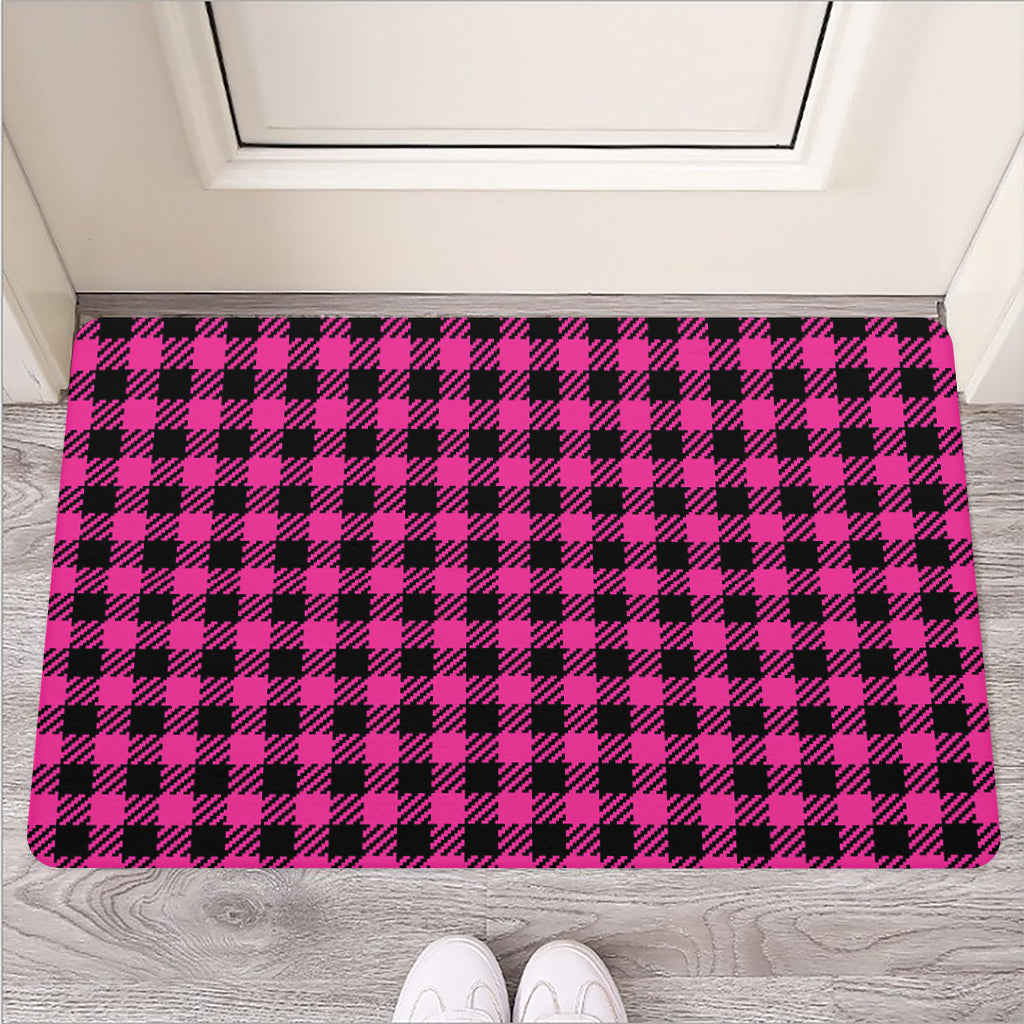 Hot Pink Buffalo Plaid Print Rubber Doormat