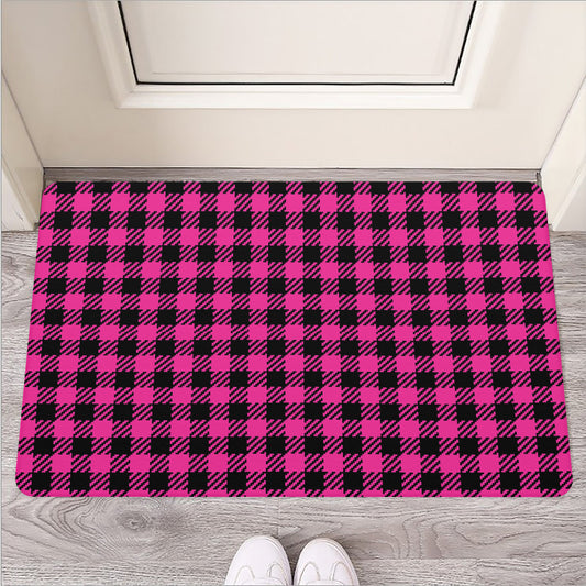 Hot Pink Buffalo Plaid Print Rubber Doormat