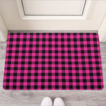 Hot Pink Buffalo Plaid Print Rubber Doormat