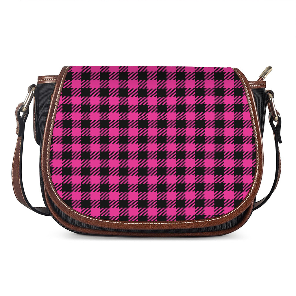 Hot Pink Buffalo Plaid Print Saddle Bag