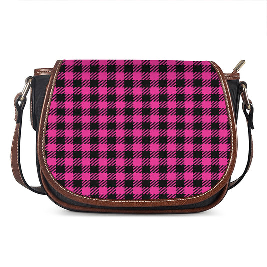 Hot Pink Buffalo Plaid Print Saddle Bag
