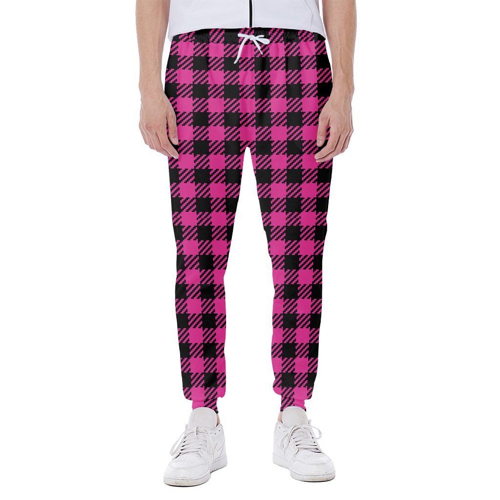 Hot Pink Buffalo Plaid Print Scuba Joggers