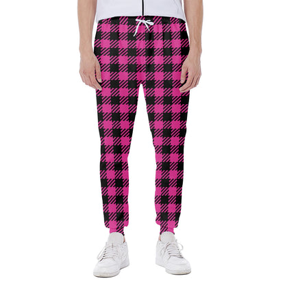 Hot Pink Buffalo Plaid Print Scuba Joggers