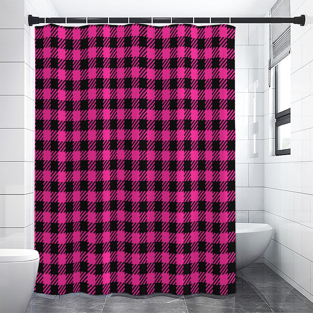 Hot Pink Buffalo Plaid Print Shower Curtain