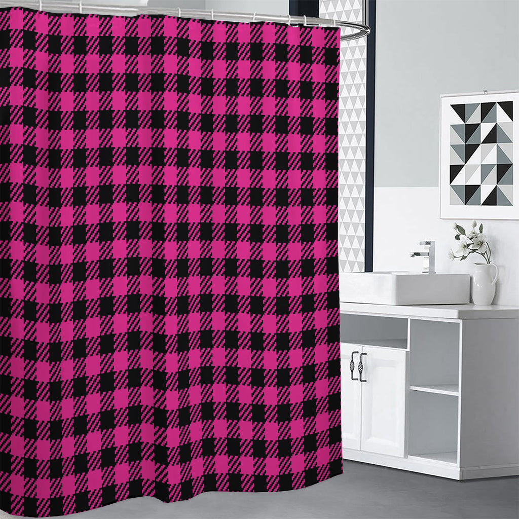 Hot Pink Buffalo Plaid Print Shower Curtain