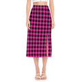 Hot Pink Buffalo Plaid Print Side Slit Midi Skirt