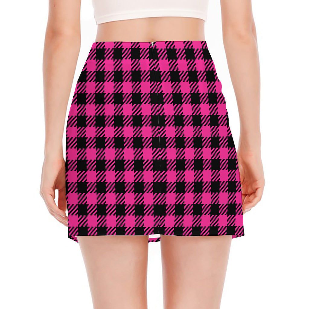 Hot Pink Buffalo Plaid Print Side Slit Mini Skirt