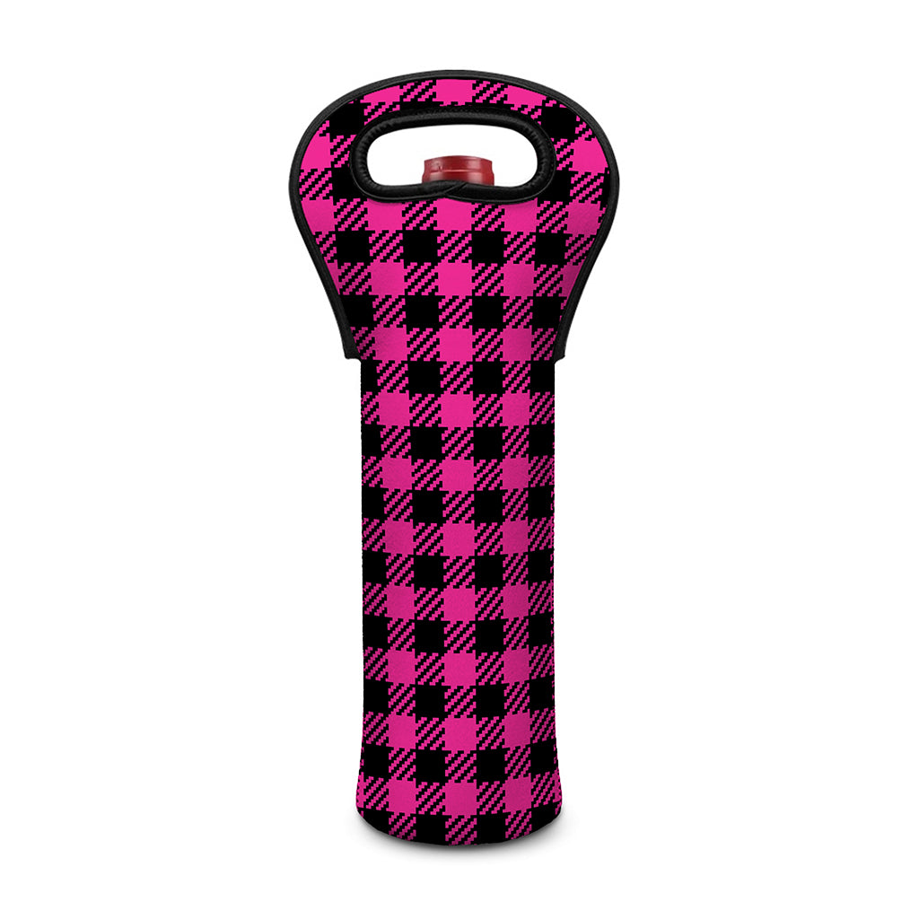 Hot Pink Buffalo Plaid Print Single Neoprene Wine Tote