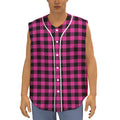 Hot Pink Buffalo Plaid Print Sleeveless Baseball Jersey