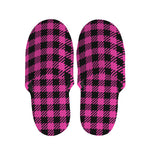 Hot Pink Buffalo Plaid Print Slippers
