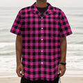 Hot Pink Buffalo Plaid Print Textured Short Sleeve Shirt