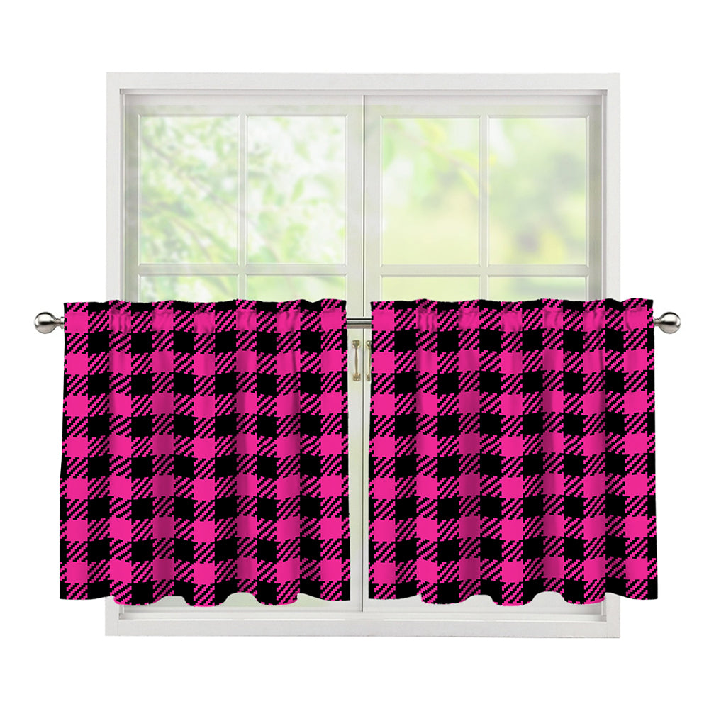 Hot Pink Buffalo Plaid Print Tier Curtains