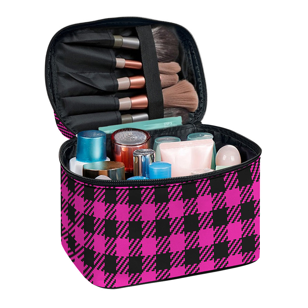 Hot Pink Buffalo Plaid Print Travel Makeup Bag