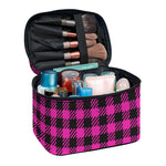 Hot Pink Buffalo Plaid Print Travel Makeup Bag