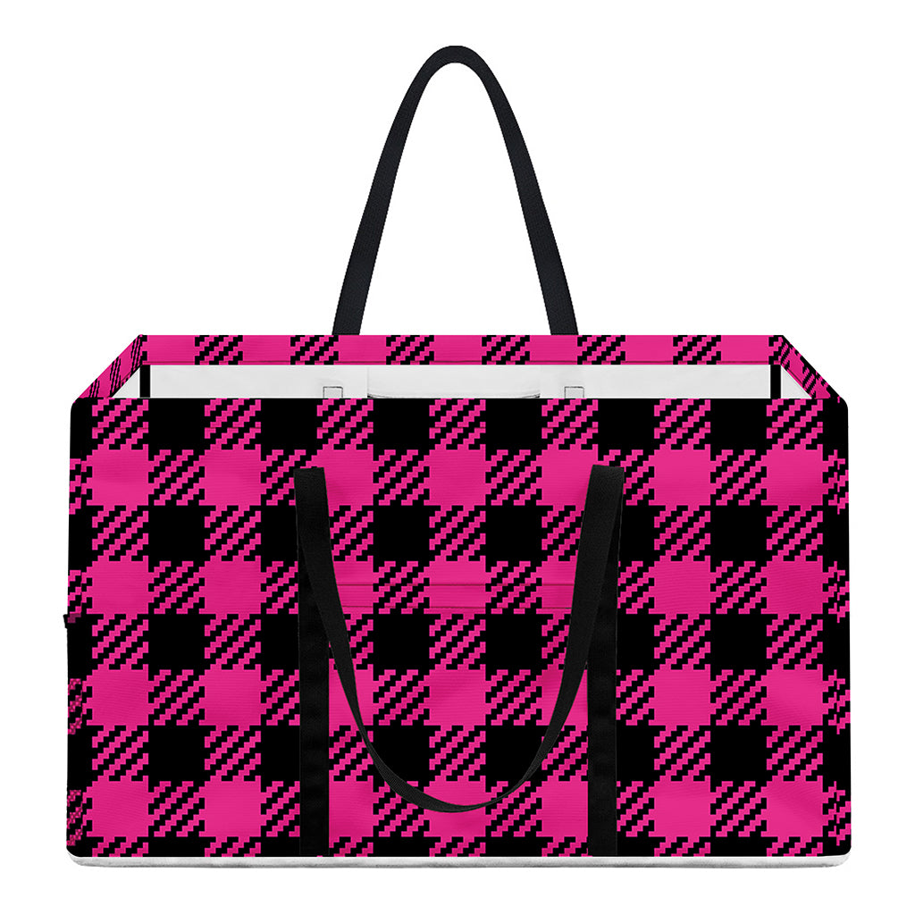 Hot Pink Buffalo Plaid Print Utility Tote Bag