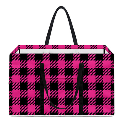 Hot Pink Buffalo Plaid Print Utility Tote Bag
