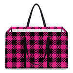 Hot Pink Buffalo Plaid Print Utility Tote Bag