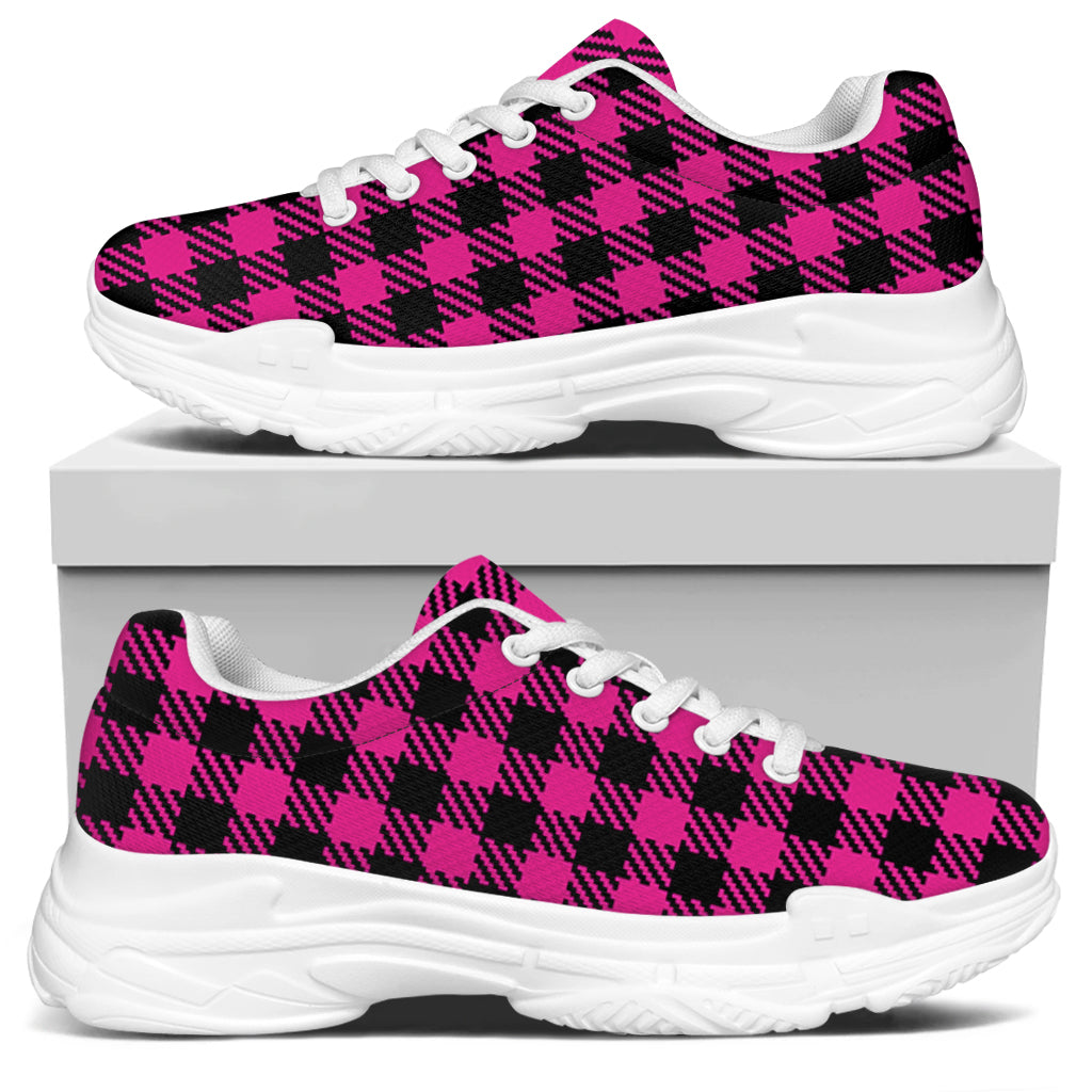 Hot Pink Buffalo Plaid Print White Chunky Shoes