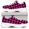 Hot Pink Buffalo Plaid Print White Chunky Shoes