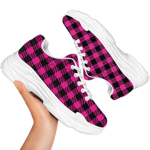 Hot Pink Buffalo Plaid Print White Chunky Shoes