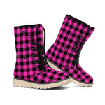 Hot Pink Buffalo Plaid Print Winter Boots