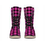 Hot Pink Buffalo Plaid Print Winter Boots