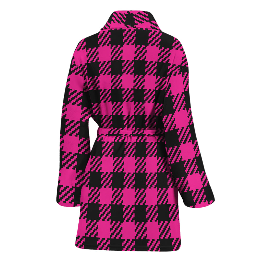 Hot Pink Buffalo Plaid Print Women's Bathrobe