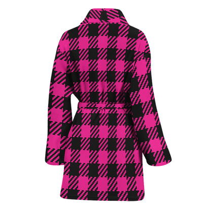 Hot Pink Buffalo Plaid Print Women's Bathrobe