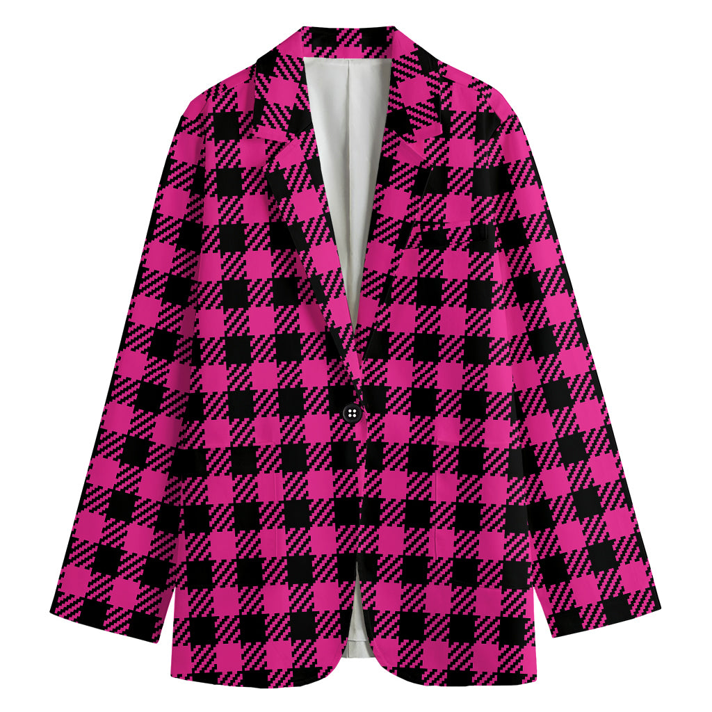 Hot Pink Buffalo Plaid Print Women's Blazer