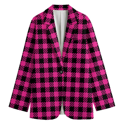 Hot Pink Buffalo Plaid Print Women's Blazer