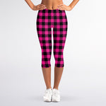 Hot Pink Buffalo Plaid Print Women's Capri Leggings