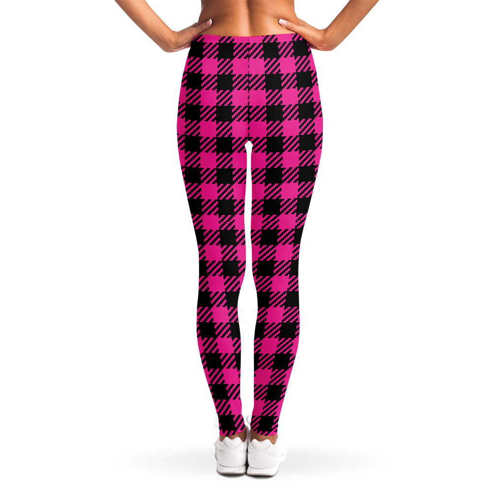 Hot Pink Buffalo Plaid Print Women's Leggings